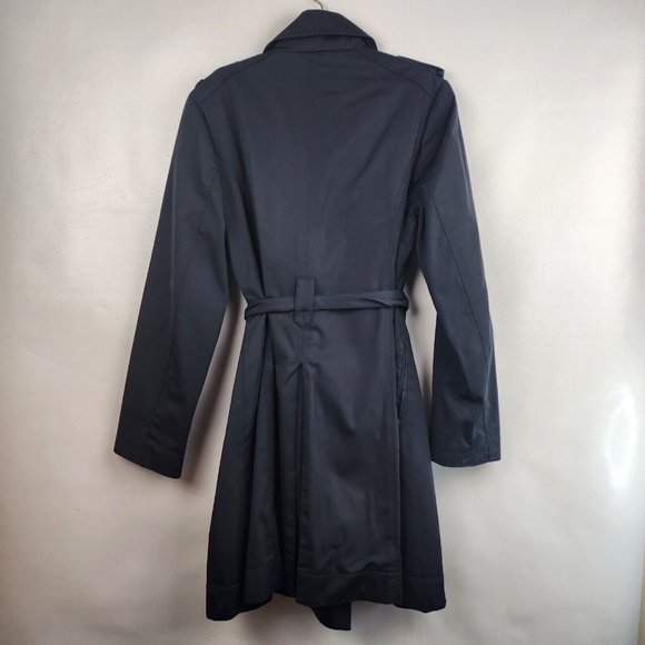 Michael Michael Kors Black Belted Double Breasted Trench Coat Size Medium - Picture 3 of 5